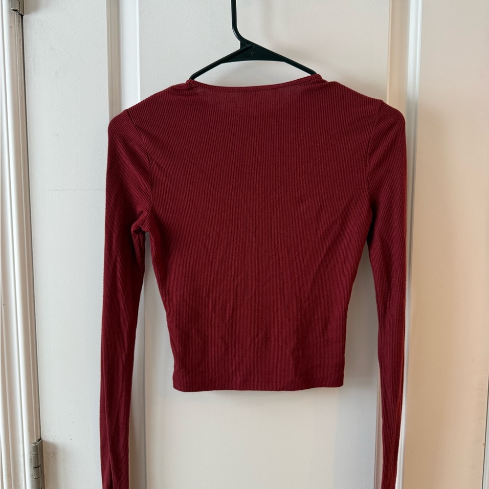 Abercrombie & Fitch Dark Red Soft AF Cropped Long Sleeve Top - Picture 2 of 3